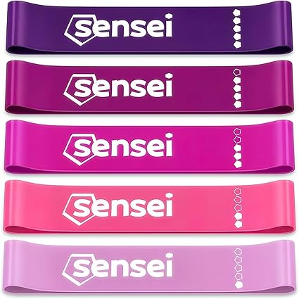 SENSEI® Elastici Fitness Set – 5 Bande di Resistenza in Lattice Naturale con Diversi Livelli per Allenamento, Fitness e Pilates