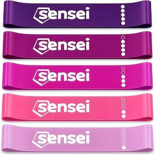 SENSEI® Bandas Elásticas Set – 5 Bandas de Resistencia de Látex Natural con Diferentes Niveles para Entrenamiento, Fitness y Pilates