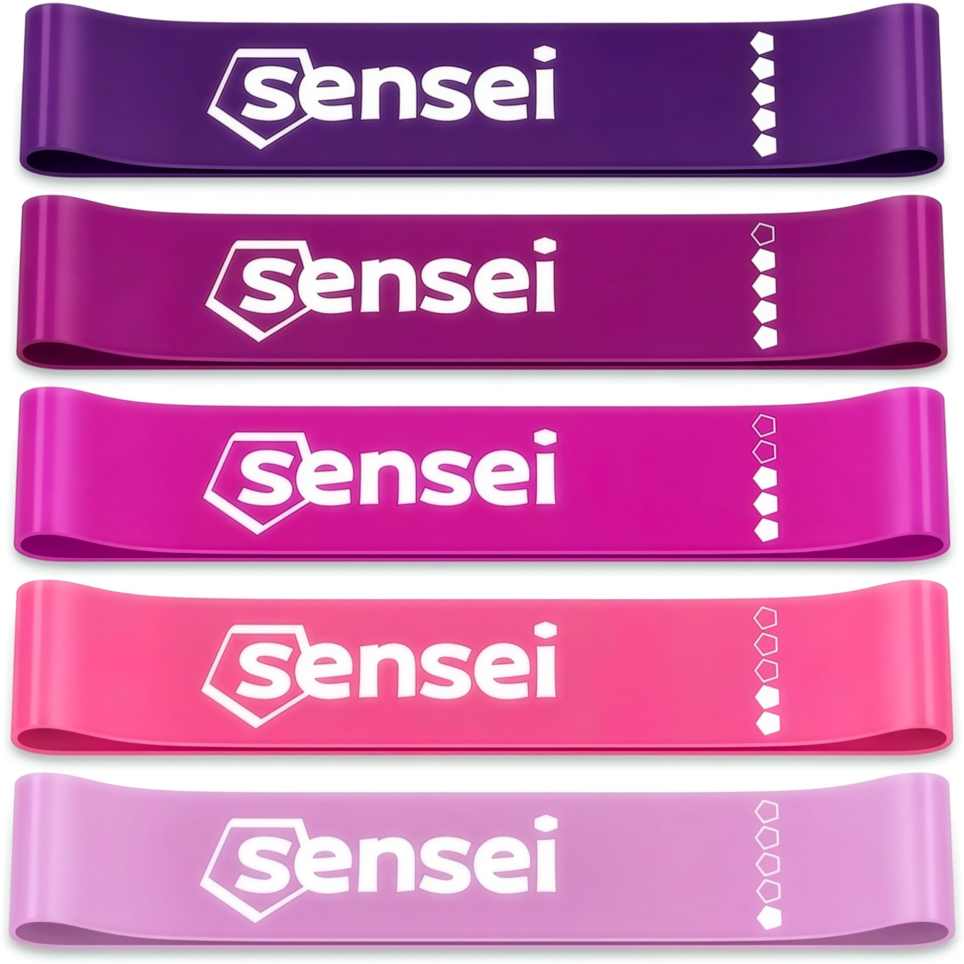 SENSEI® Bandes Élastiques Set – 5 Bandes de Résistance en Latex Naturel avec Différents Niveaux pour Entraînement, Fitness et Pilates