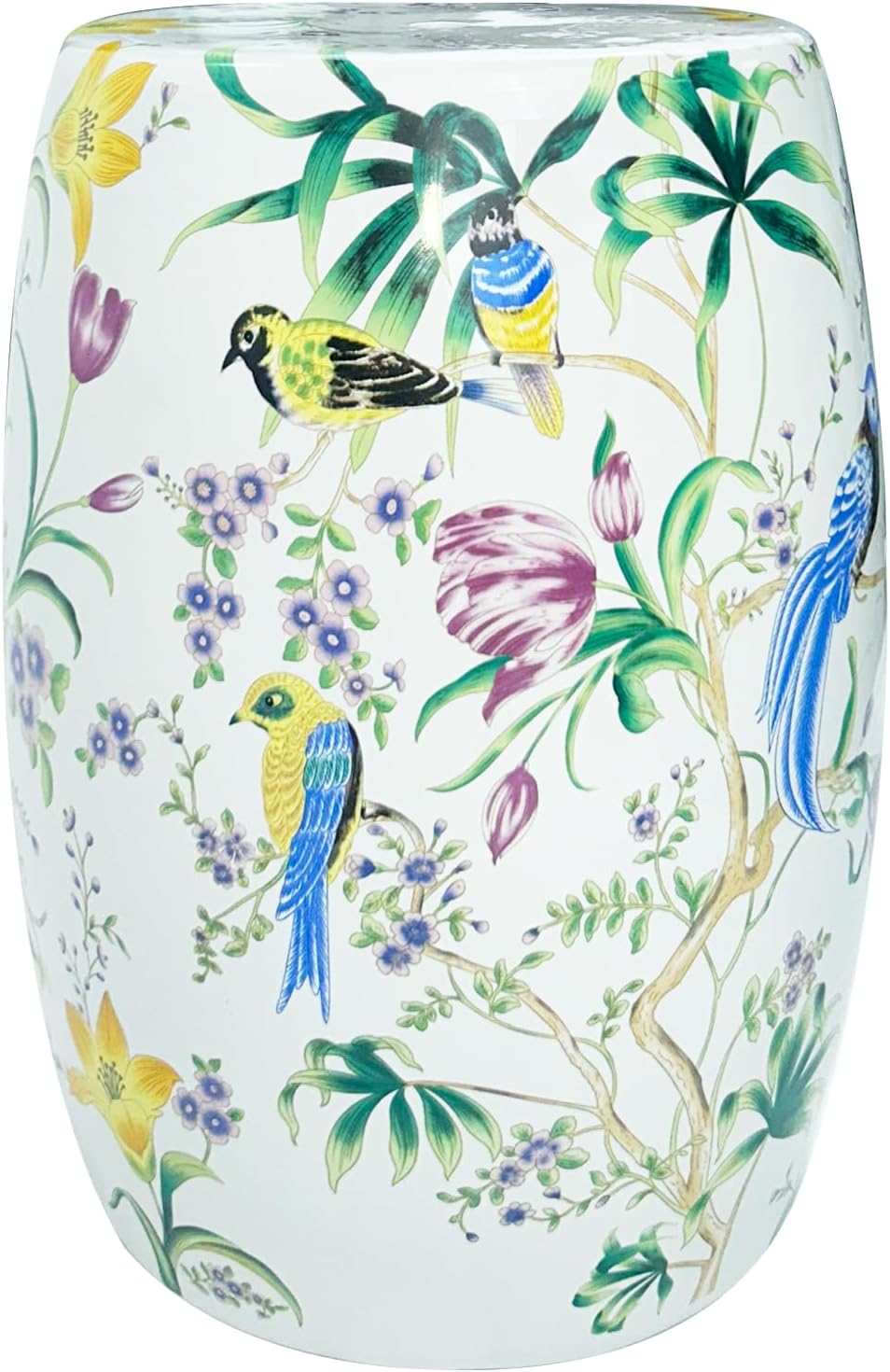 17-Inch American Country Farmhouse Ceramic Drum Stool Multi-Purpose Indoor/Outdoor Garden Seat Plant Stand Entryway Shoe Stool Patio Decorative Accent