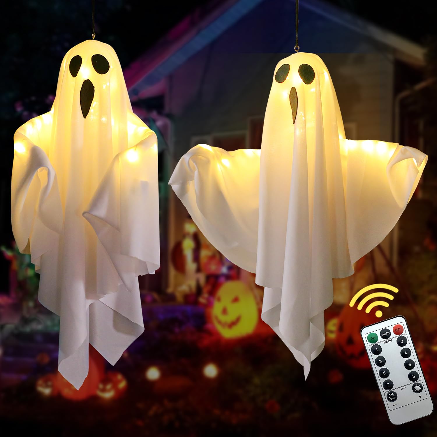 Lampe fantôme d'Halloween Lifnatty à suspendre avec télécommande et minuterie (Lot de 2)