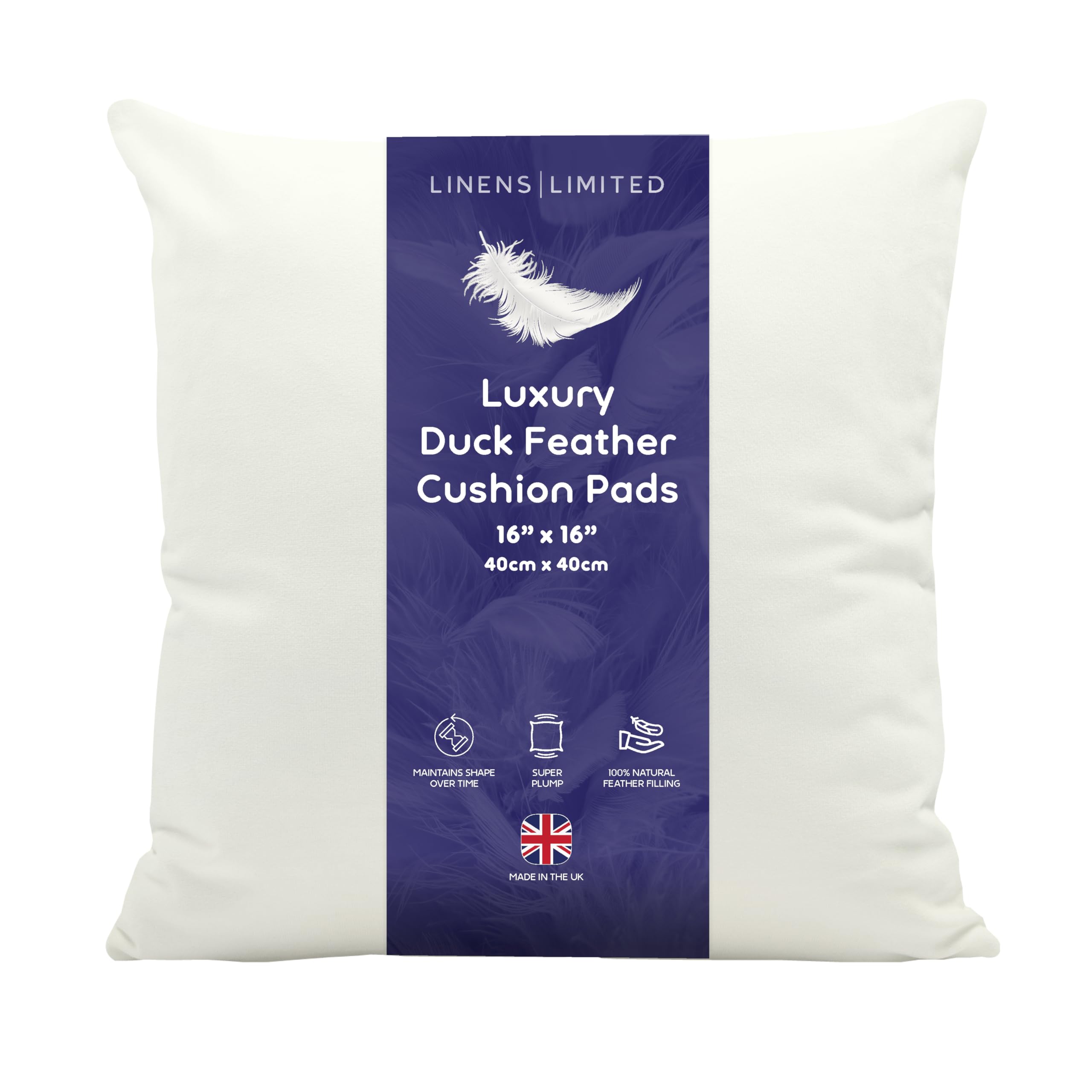 Linens Limited - Cushion Insert 40cm x 40cm, Soft and Plump Natural Duck Feather Sofa Cushion Pad, Elegant and Versatile, Easy to Clean, Small Square Cushion Inner, Perfectly Fits Covers (White) — image 1