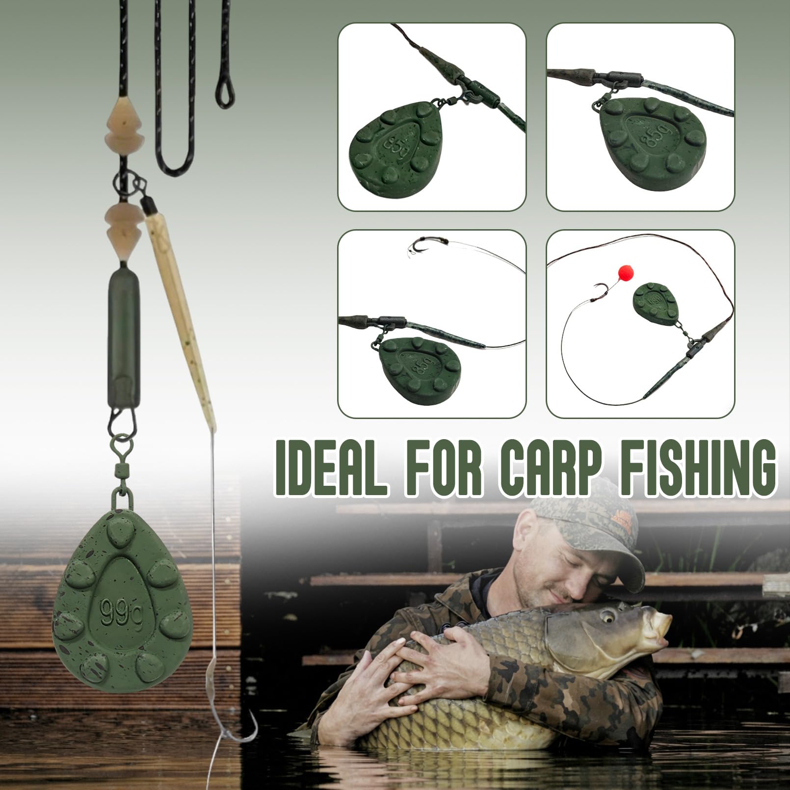 Plomo de pesca para carpas (43 g – 99 g) – Plomo de pesca con espiral, recubierto y mate, para lanzamientos anchos, antienredos, accesorios de pesca de carpa — view 5
