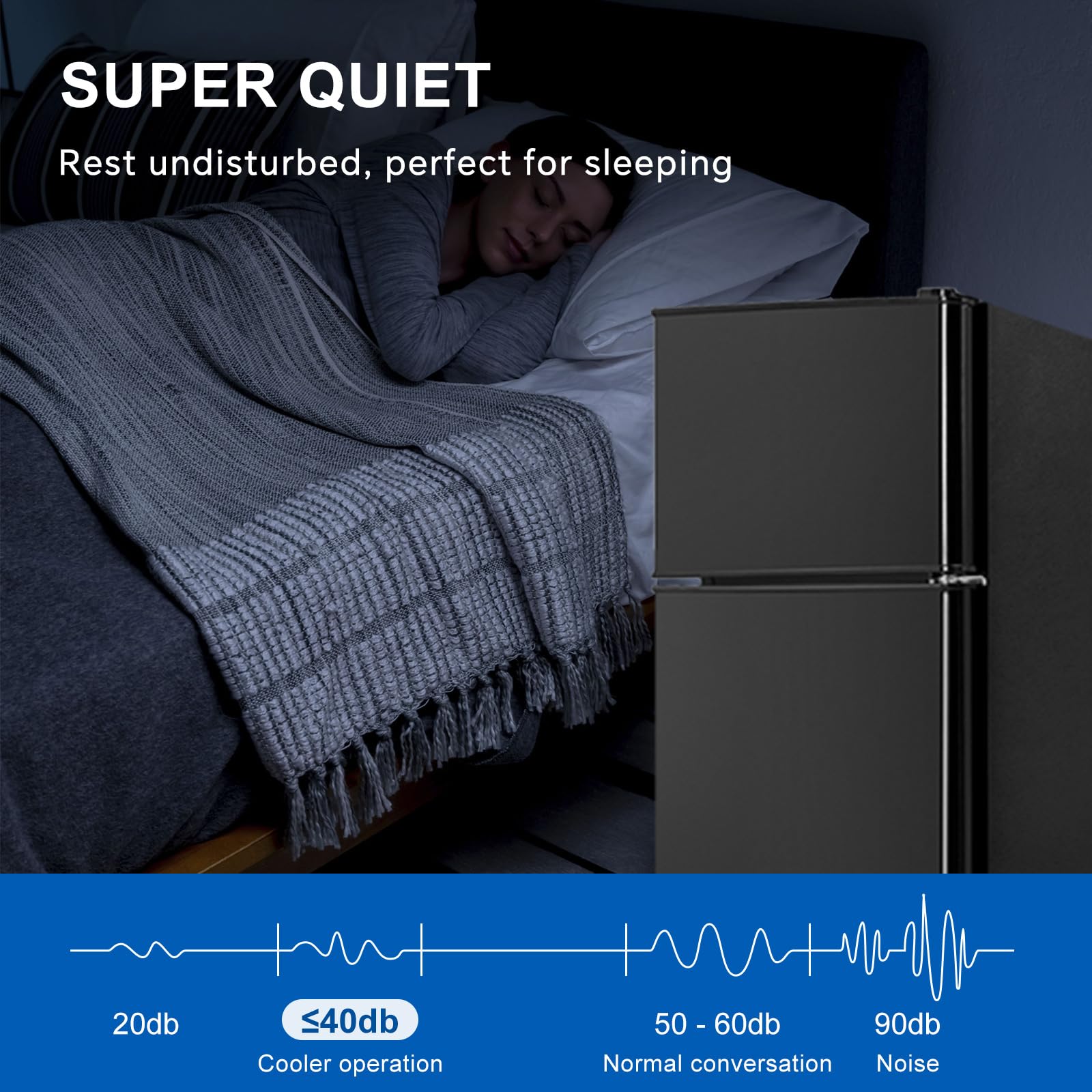 Drixno Mini Fridge With Freezer Black 4.0 Cu.Ft Apartment Size Refrigerator Compact Small For Bedroom, Office, Dorm, RV, With Adjustable Mechanical Thermostat Double-Door Design on Fridge.com - View 5