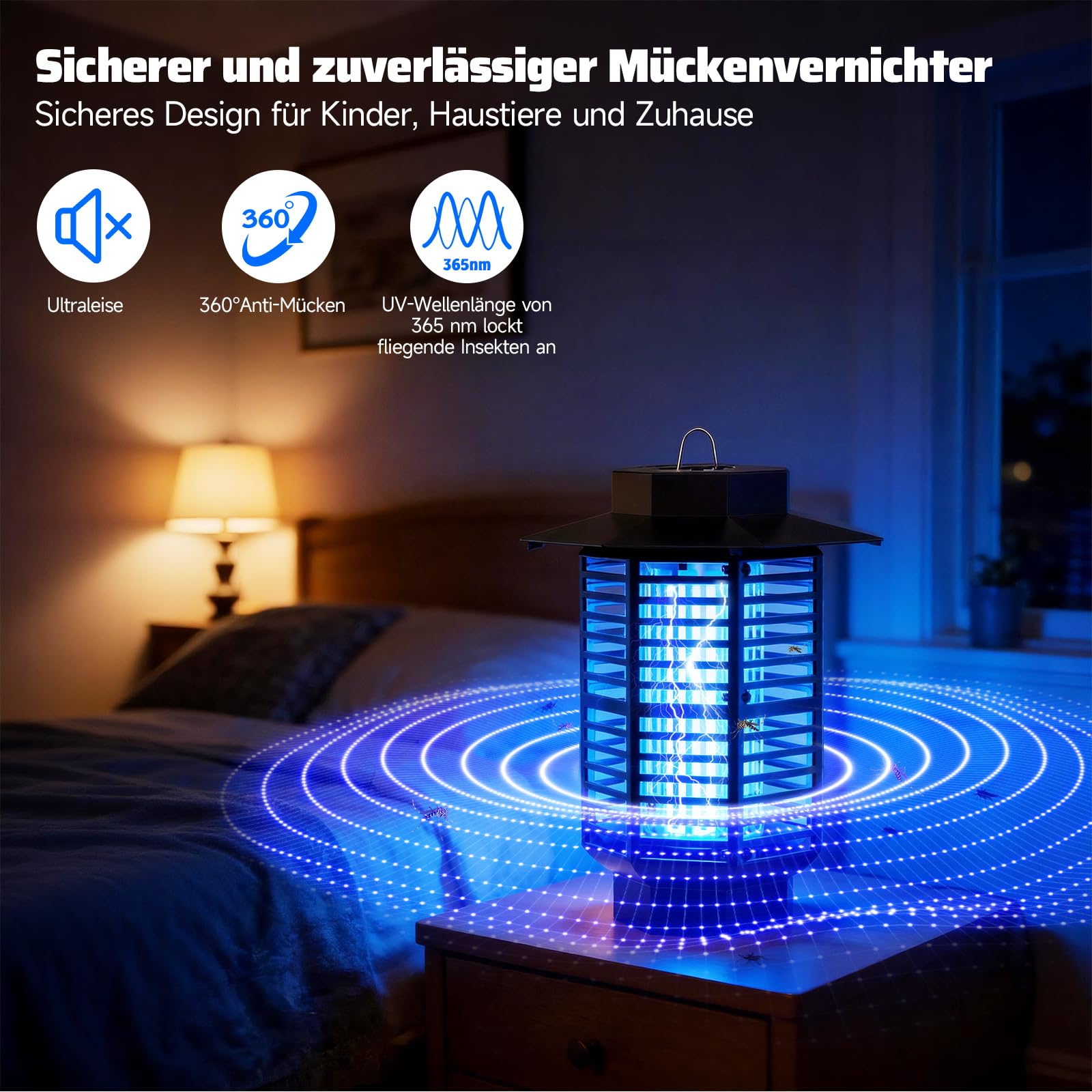 Insektenvernichter Elektrisch 4200V,Mückenlampe 18W UV Licht,IPX4 Wasserdichte Fliegenfalle Elektrisch Mückenfalle für Innen & Außenbereich,Insektenfänger gegen Mücken,Fliegen,Wespen
