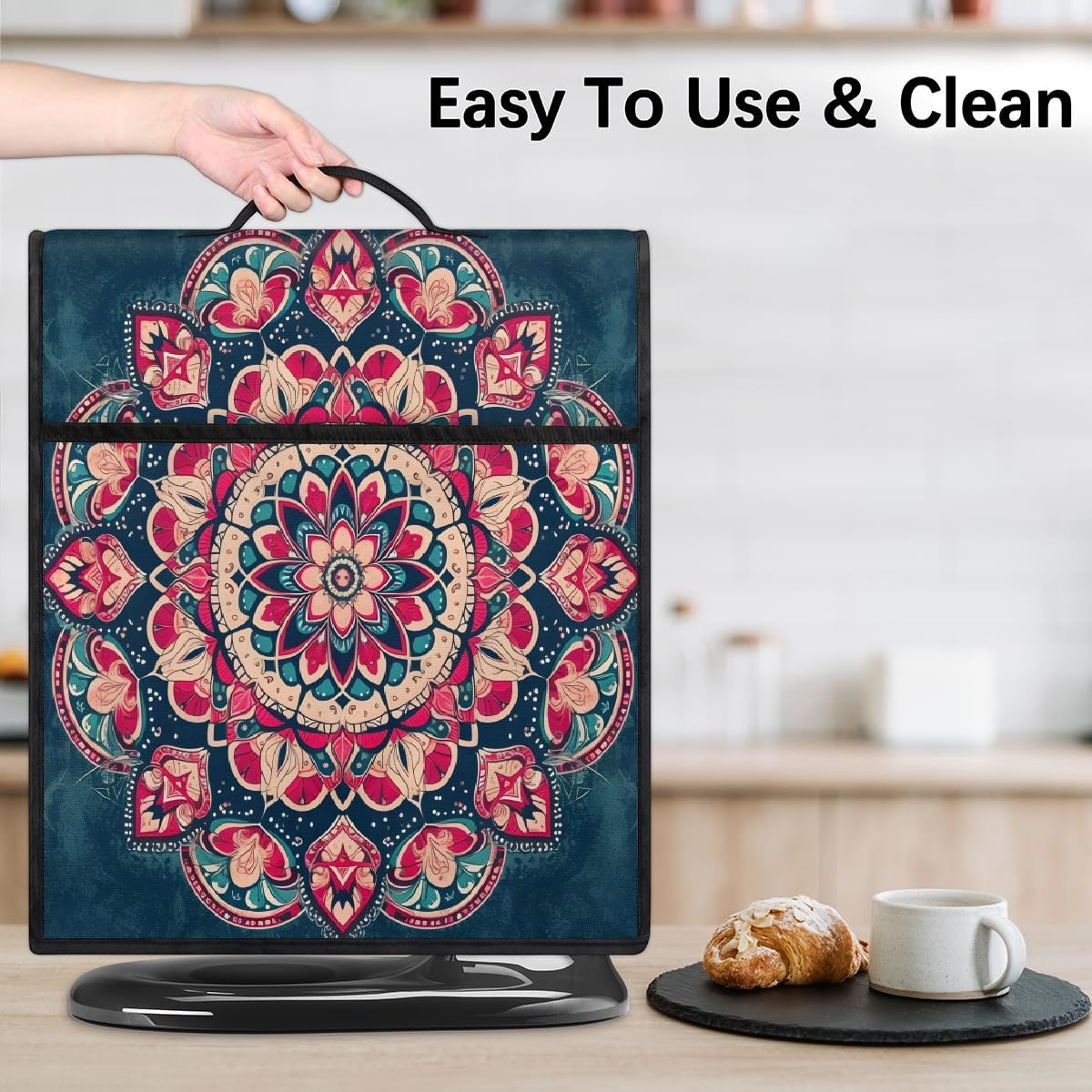 Mandala Ethnic Flower Kitchen Aid Mixer Cover Compatible with 6-8 Quart Stand Mixer Dust Cover with Pockets and Handle Accessories Appliance Organizer Bag Fits Tilt Head & Bowl Lift Models
