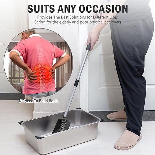 Miniatura 4 de PUPTECK Cuchara de arena de metal para gatos – Cuchara para excrementos de pollo de mango largo, tamiz ajustable con pala profunda, accesorios de