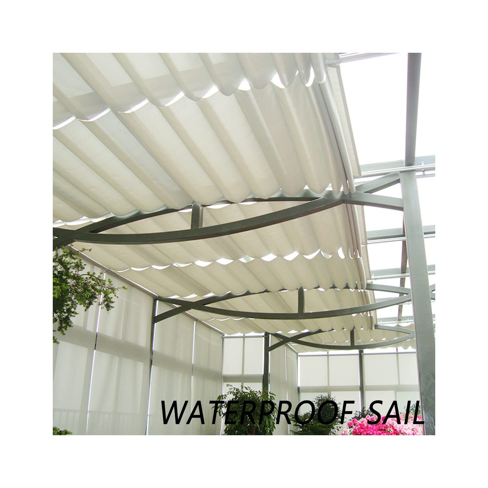 Voile d'ombrage ondulée rétractable beige 1,35x4m pour pergola