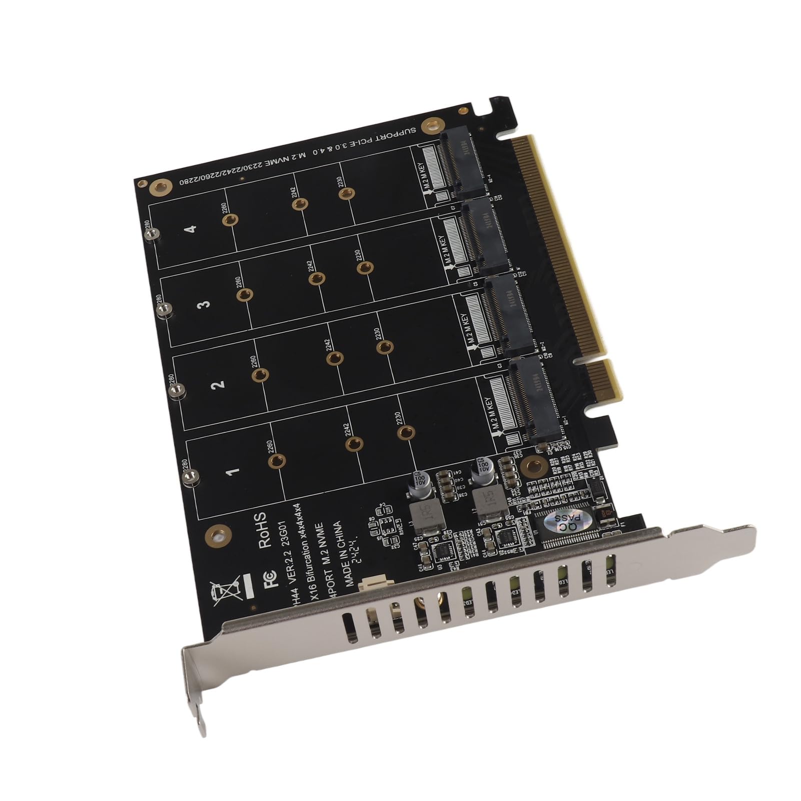 Acouto Scheda di Adattatore Avanzata con 4 Porte M.2 NVME SSD Reader Expansion per PCIE X16 M Chiave, Ideale per gli Appassionati di Giochi (f44)