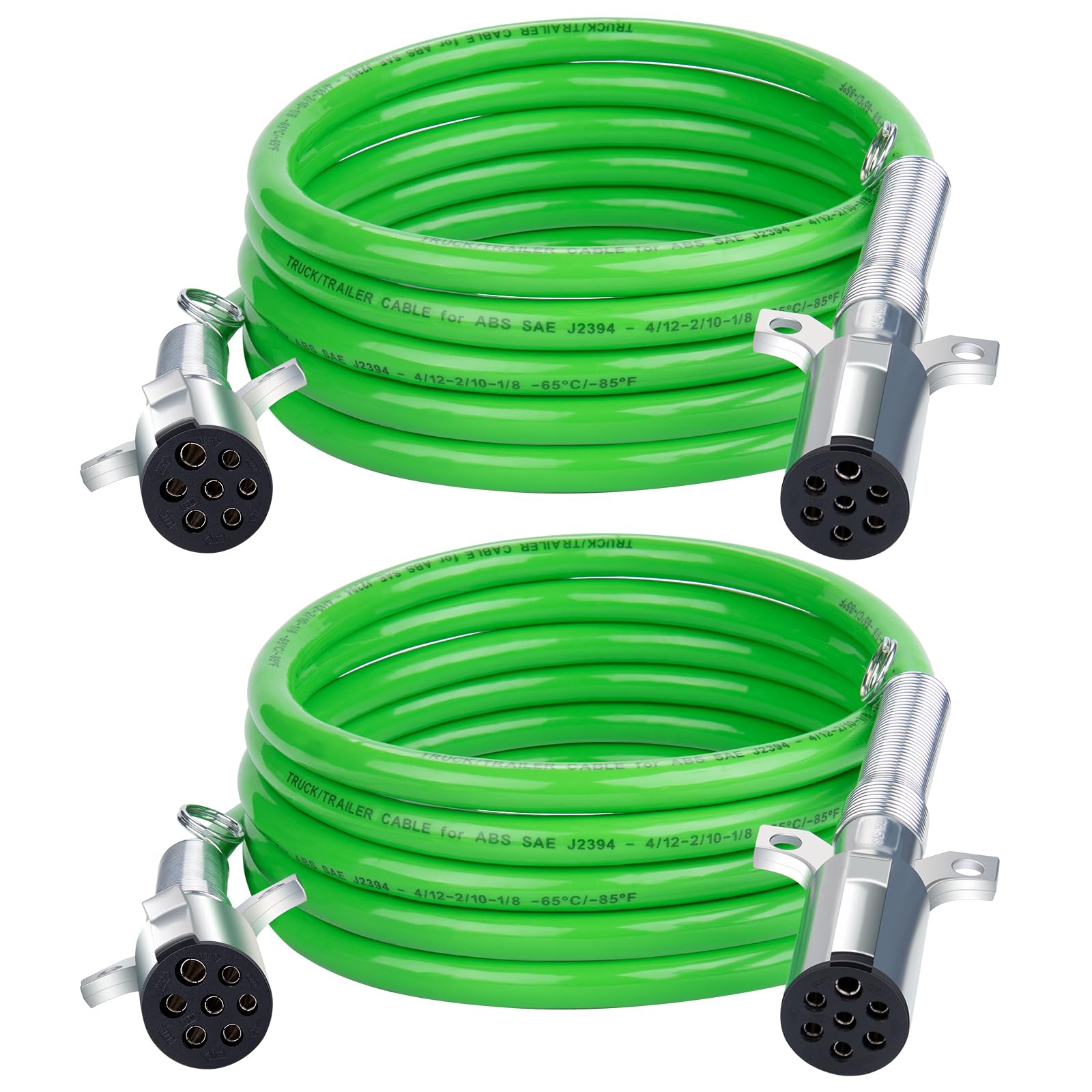 CheeMuii 2 Stück 7-Wege-Anhängerkabel, 4,5 m, ABS, elektrisches Anhängerdraht, strapazierfähig, grün, gerades Stromkabel für Sattellastwagen, Anhänger, Traktoren