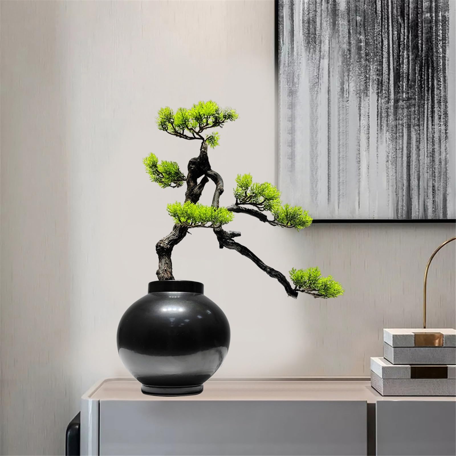 Sztuczne Drzewa Sztuczne drzewo Bonsai Wystrój sztucznych roślin w pomieszczeniach z okrągłymi czarnymi doniczkami ceramicznymi na biurko