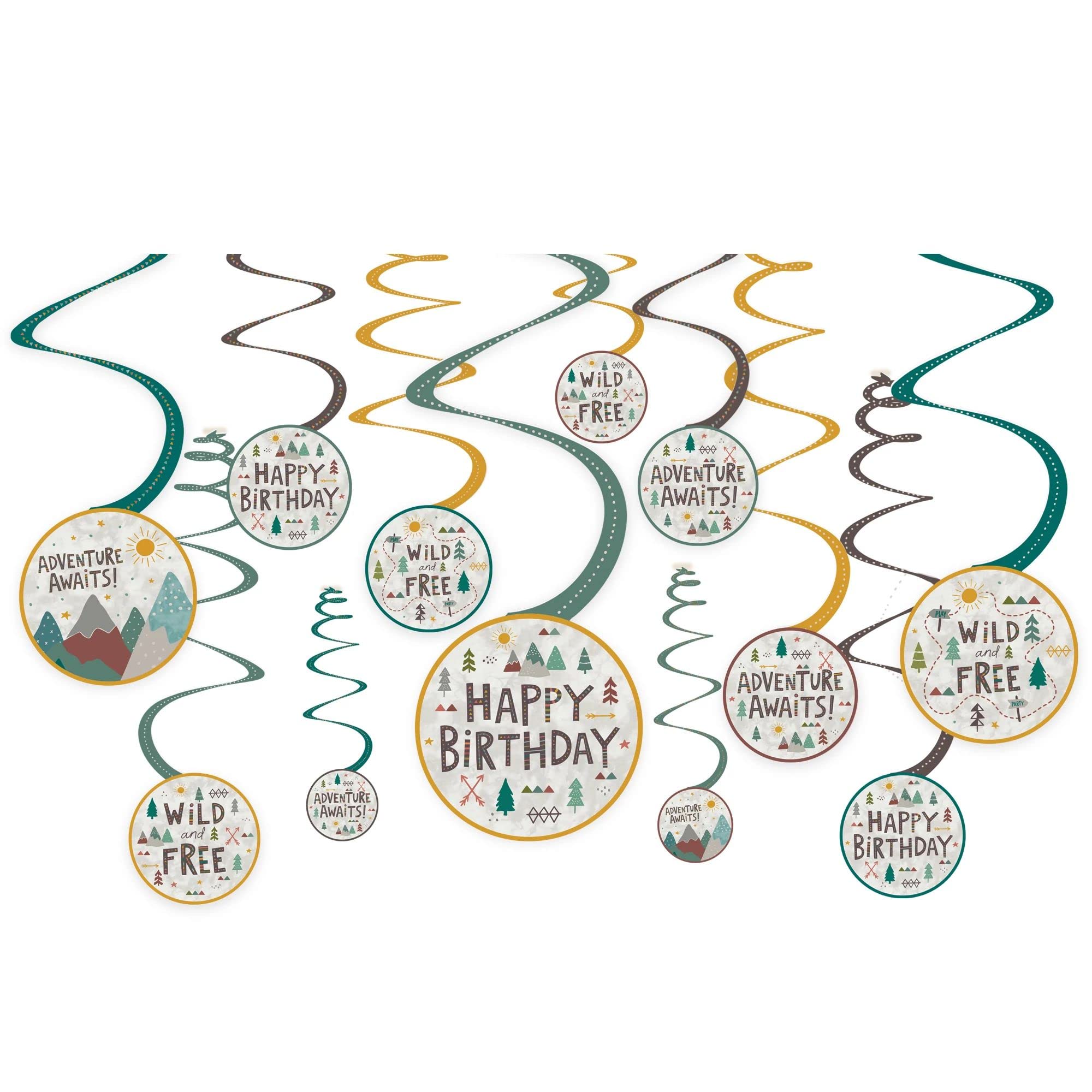 Wilderness Swirl Hanging Decorations (Pack of 12) - Multicolor Plastic & Cardstock, Unique Nature-Inspired Design - Ideal for Birthday Parties & Themed Events