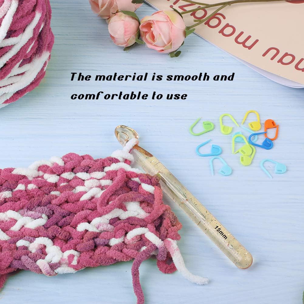 15 mm Huge Crochet Hook - Large Yarn Crochet Hooks Needles with 10 Pcs Crochet Locking Stitch Markers, Extra Long Large Size Plastic Handle Knit Crochet Hooks for Blanket Rags Shawl Craft