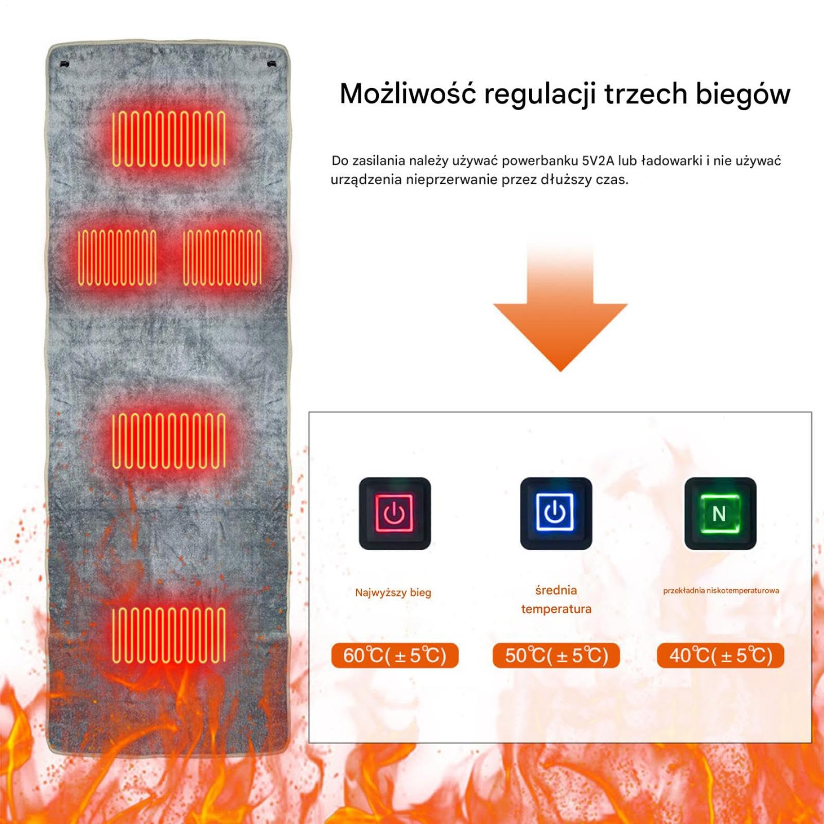 Podgrzewana Podkładka do Śpiwora | Grzewczy Z 3 Regulowanymi Poziomami Temperatury | Podkładka Grzewcza USB do Kempingu,Do Zimowej Pogody Sofy Biura Domu Namiotu Plecakowania I Wędrówek
