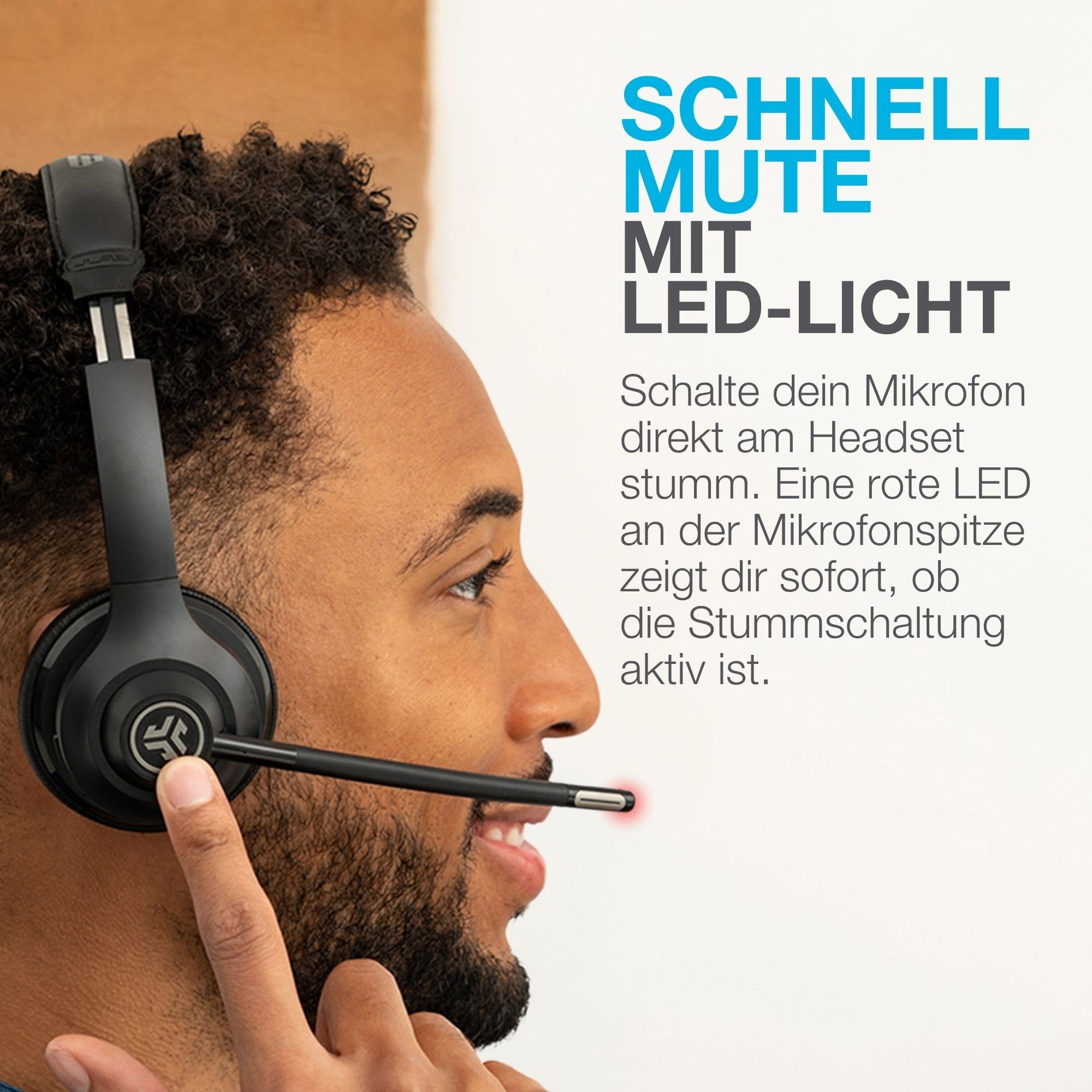 JLab Go Work 2nd Gen Bluetooth Headset mit Mikrofon & USB C Dongle, Akku 55h+, Wireless Headset PC mit Noise Cancelling Mikrofon, kabellos & per Kabel, Multipoint, für Handy, Office, Büro