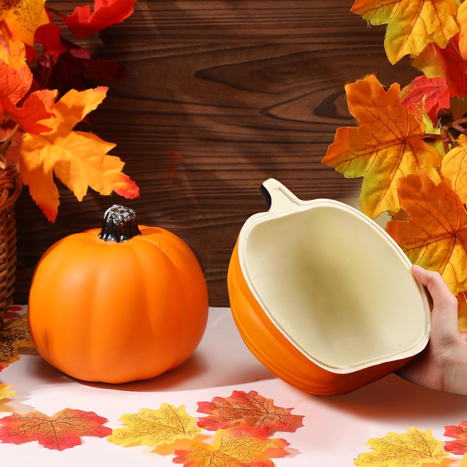 Seenelling 3 Pcs 5.5 x 5.1'' Carvable Pumpkin Artificial Hollow Foam Pumpkin Crafts Fake Pumpkin Decor Halloween Fall Wedding Thanksgiving Decorations for Home Tabletop Porch (Orange)