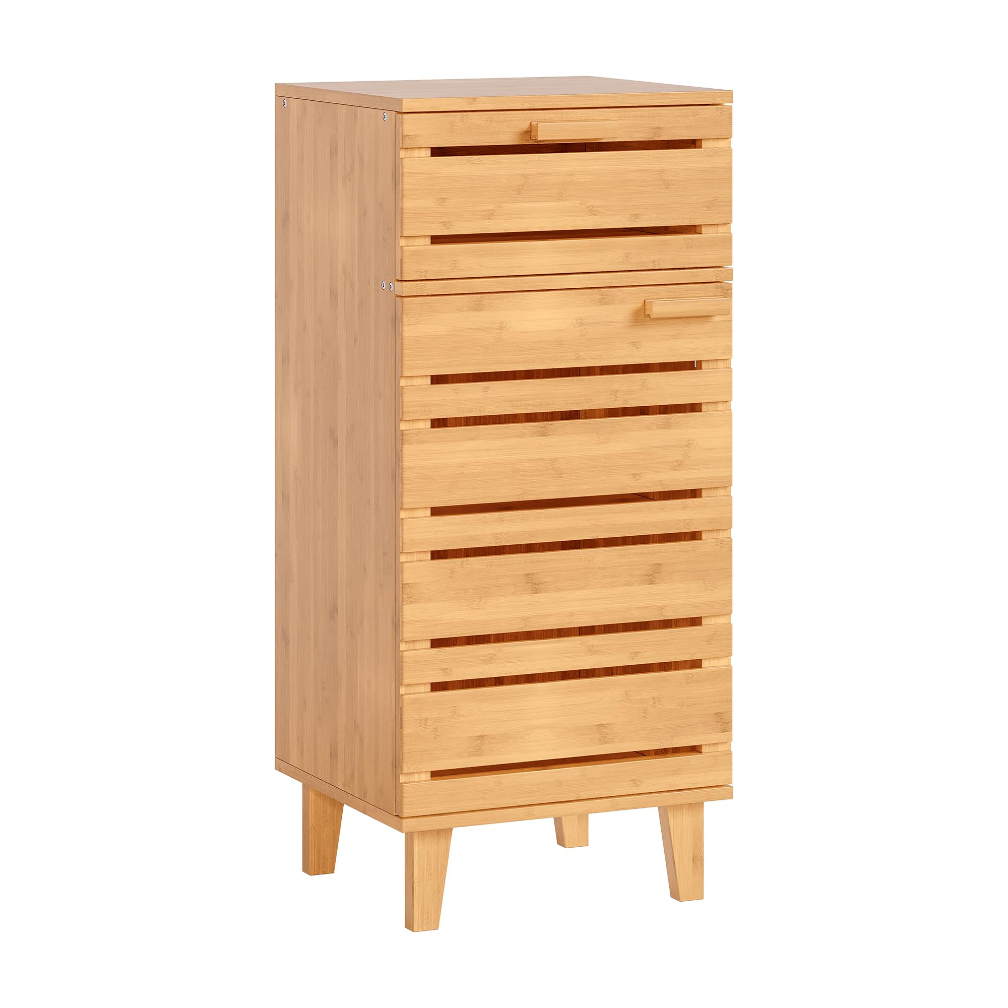 [en.casa] Aparador para Baño Epind Mueble Auxilar de Baño con 1 Puerta y 1 Cajón Armario Bajo 75 x 33 x 30 cm Bambú - Natural