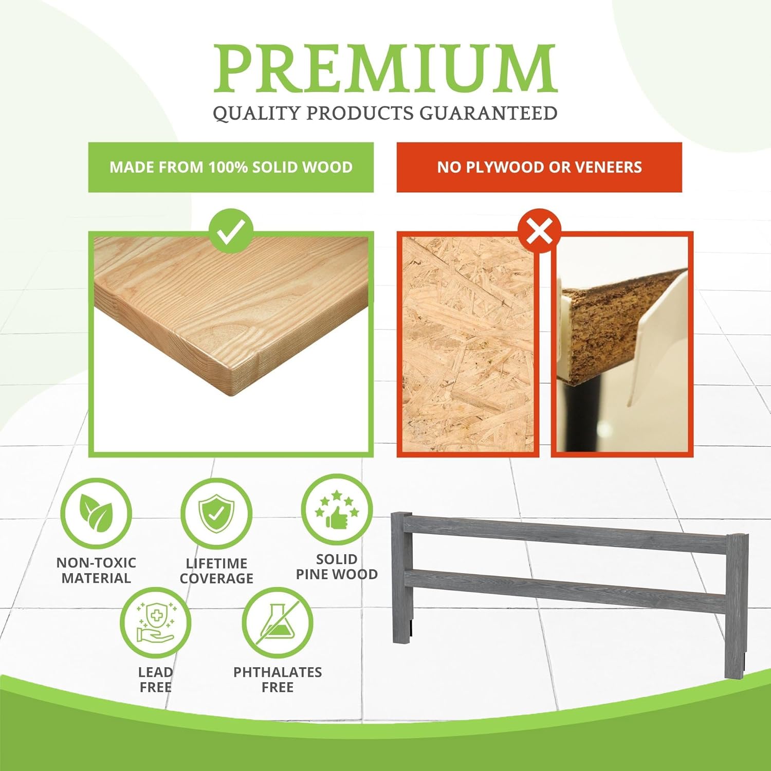 Safety Guard Rail for Baby, Kids, and Children - Solid Wood Safety Bed Rail for Toddlers - Easy Installation - Premium Protection for Bunk, Twin, Full, Queen and King Size Beds - (Arctic Grey)