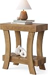 LITTLE TREE Narrow Side Table with Storage Shelf, 2-Tier Rectangular End Table with Wood Legs, Small Night Stand for Bedroom, Living Room, Small Spaces, 11.81" D x 23.62" W x 23.62" H