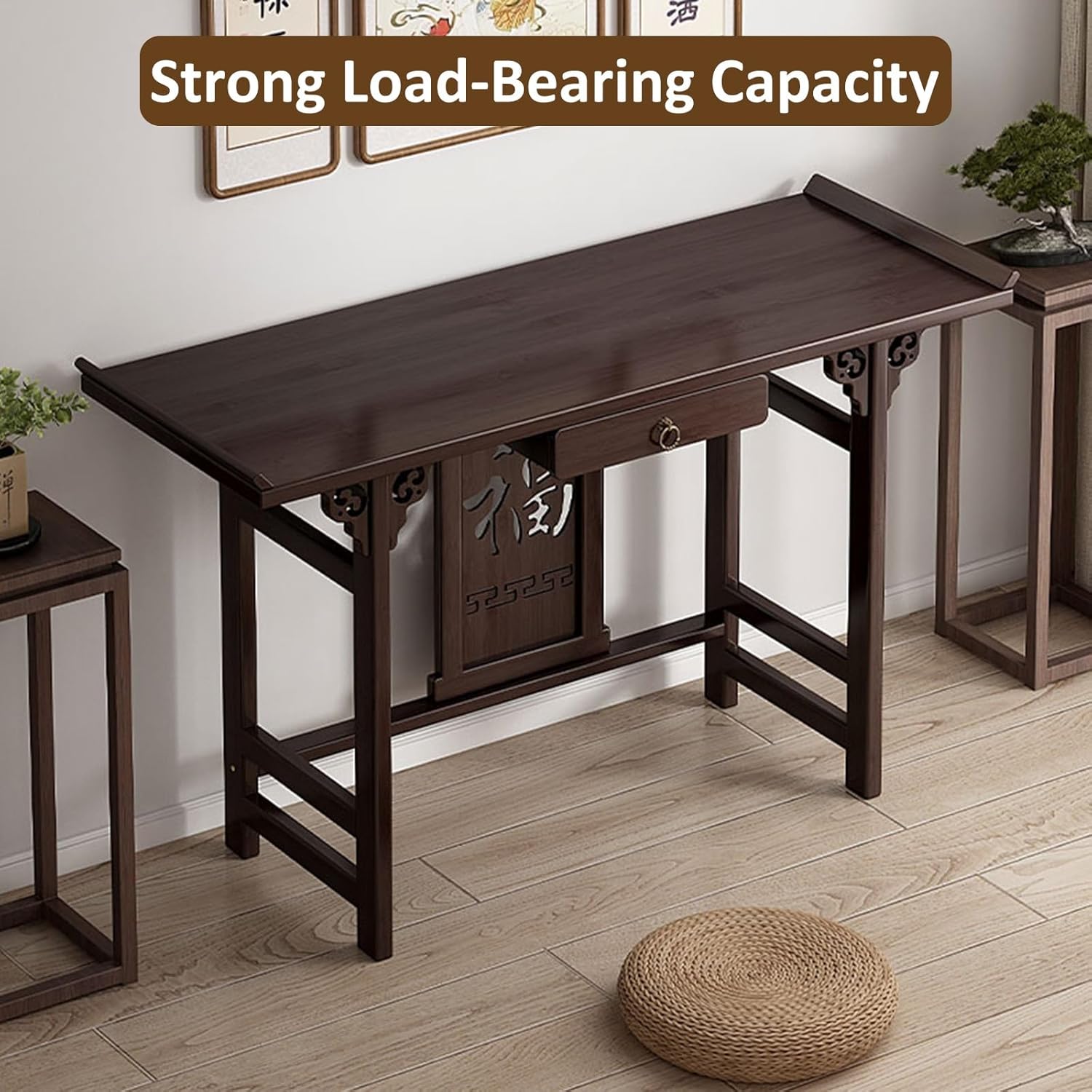 Chinese Buddhist Altar Table Temple Altar Table Bamboo Buddhist Offering Niche Guanyin God of Wealth Shrine Cabinet Offering Rack for Home Decor(47.24x11.81x31.5in)