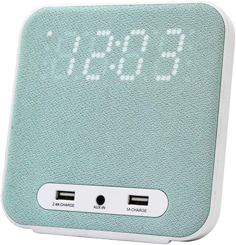 HANNLOMAX Radio despertador HX-145CR, radio FM PLL, reloj digital con alarma dual, 2 puertos USB para carga de 2.4 A y 1 A, entrada auxiliar, solo