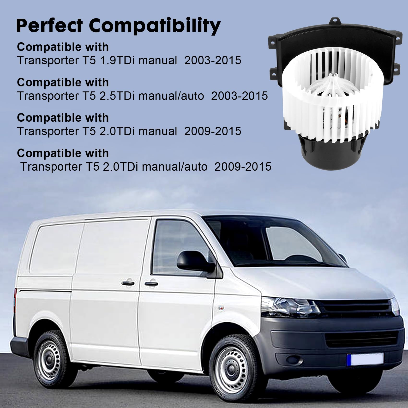 Ventilador de motor del calentador 7H2819021B 7H2819021D compatible con Transporter T5 1.9 2.0 2.5 TDi 2003-2015