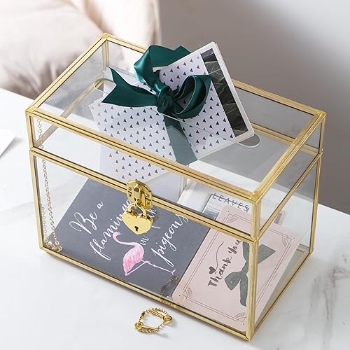 Miniatura 4 de Kendiis Caja de cristal para tarjetas de boda con ranura y cerradura, caja grande transparente para tarjetas, caja de almacenamiento de tarjetas de