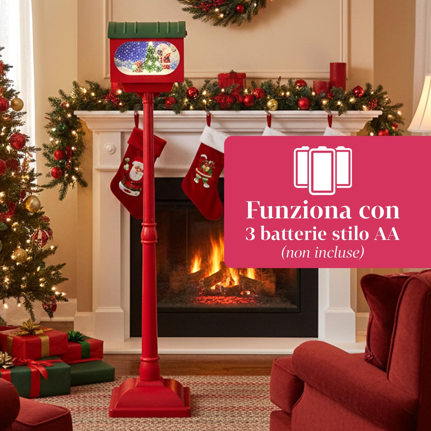 Avilia – Lampione Flash di Natale 160 cm con Musica Movimento Effetto Neve e Luci LED per Addobbi Natalizi da Esterno e Interno, Atmosfera Magica con Luce Calda e Design Fiabesco