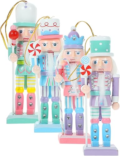 GANAZONO 4pcs Mini Navidad Colgante Cascanueces Madera Adornos Navidad Rey Soldado Figuras para árbol Ornamento 12CM