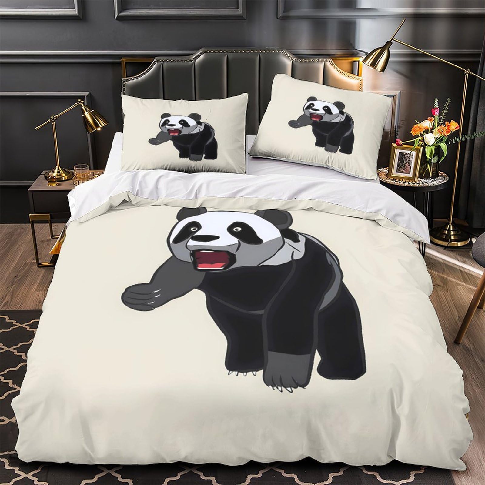 Parure de lit panda 3D avec housse de couette microfibre hypoallergique