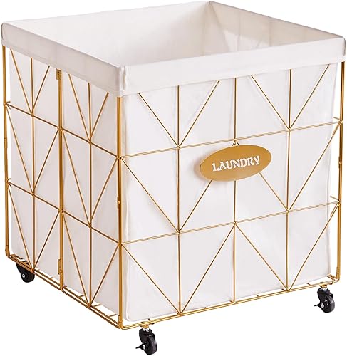 Miniatura 4 de Mxfurhawa Cesta plegable para la ropa sucia con ruedas, capacidad y forro extraíble, marco de metal resistente para almacenamiento y transporte