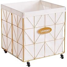 Laundry Hamper,Collapsible Laundry Basket Large Capacity Metal Laundry Hamper with Removable Liner, Rolling Wheels and Collapsible Design for Clothes Storage and Organization 210L GOLD