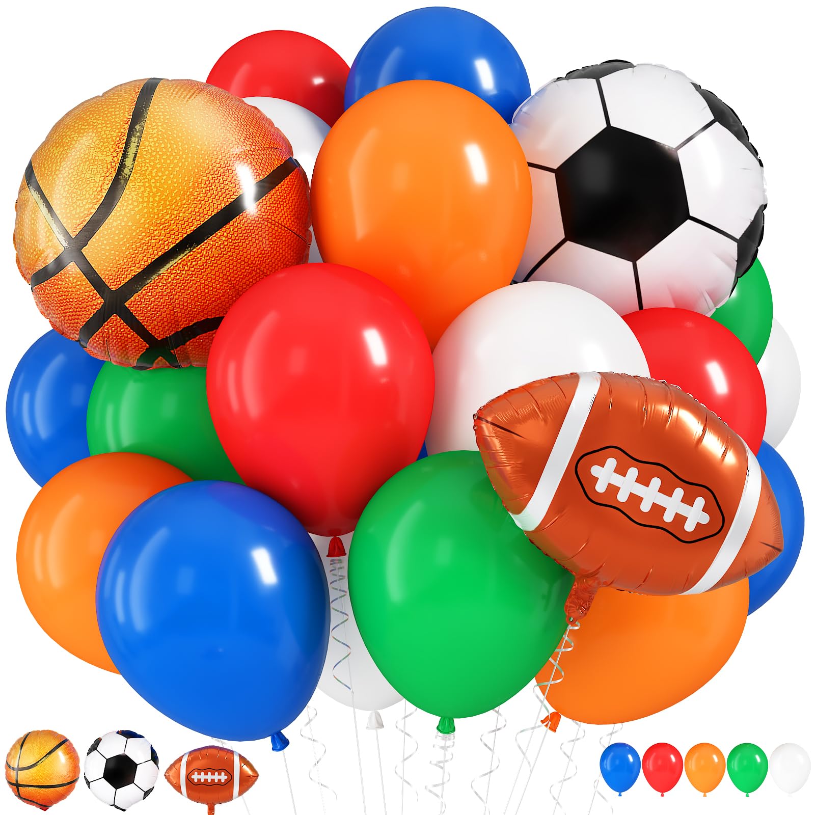 Football Balloons, 12'' Green Orange Blue Red White Latex Balloons with Football Ball Basketball Foil Balloon for Boys Kids Sport Theme Birthday Decorations Football Lover Men Party Baby Shower Decor — image 1