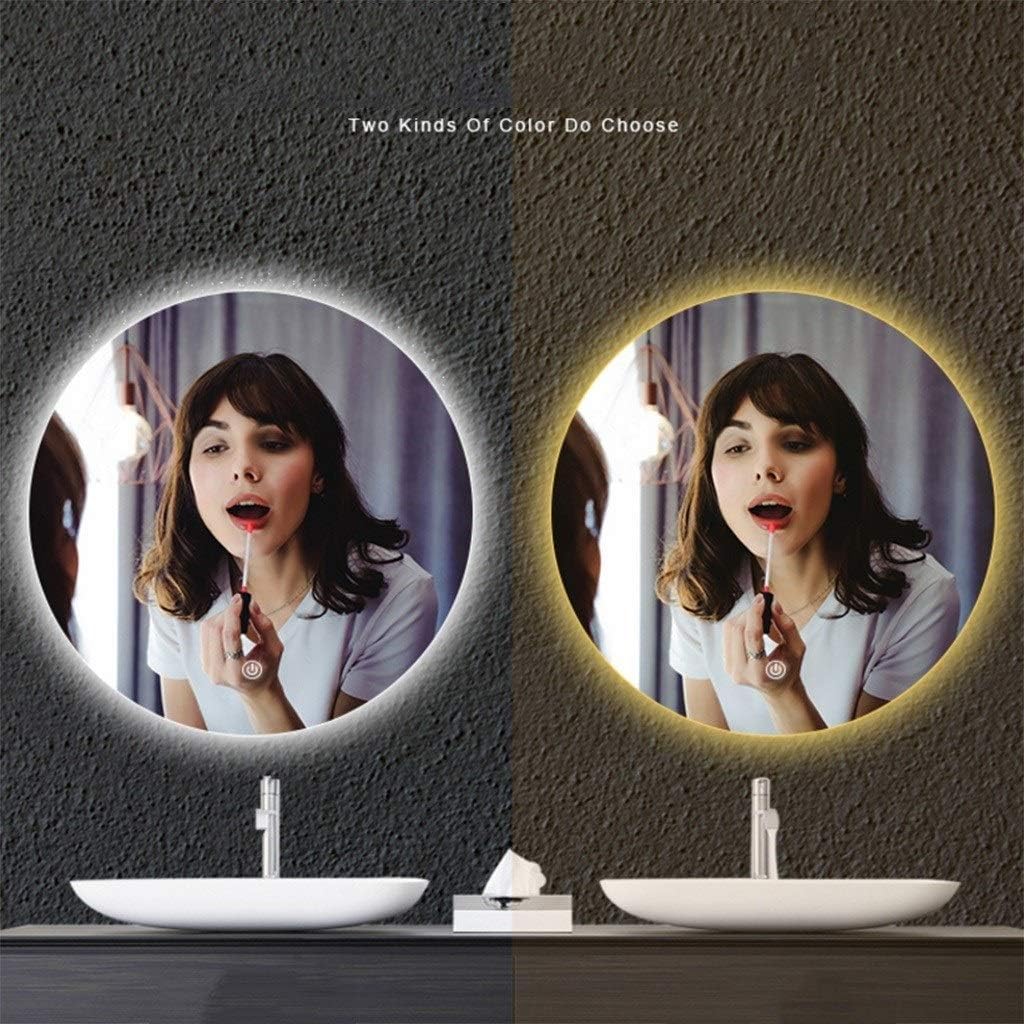 Makeup Mirror Wall Mount Makeup Mirror Large Wall Mirror Round Vanity Mirror for Living Rooms/Bathroom with Touch Switch Anti-Fog Film Time Temperature (Color : Warm Size : 90CMx90CM)