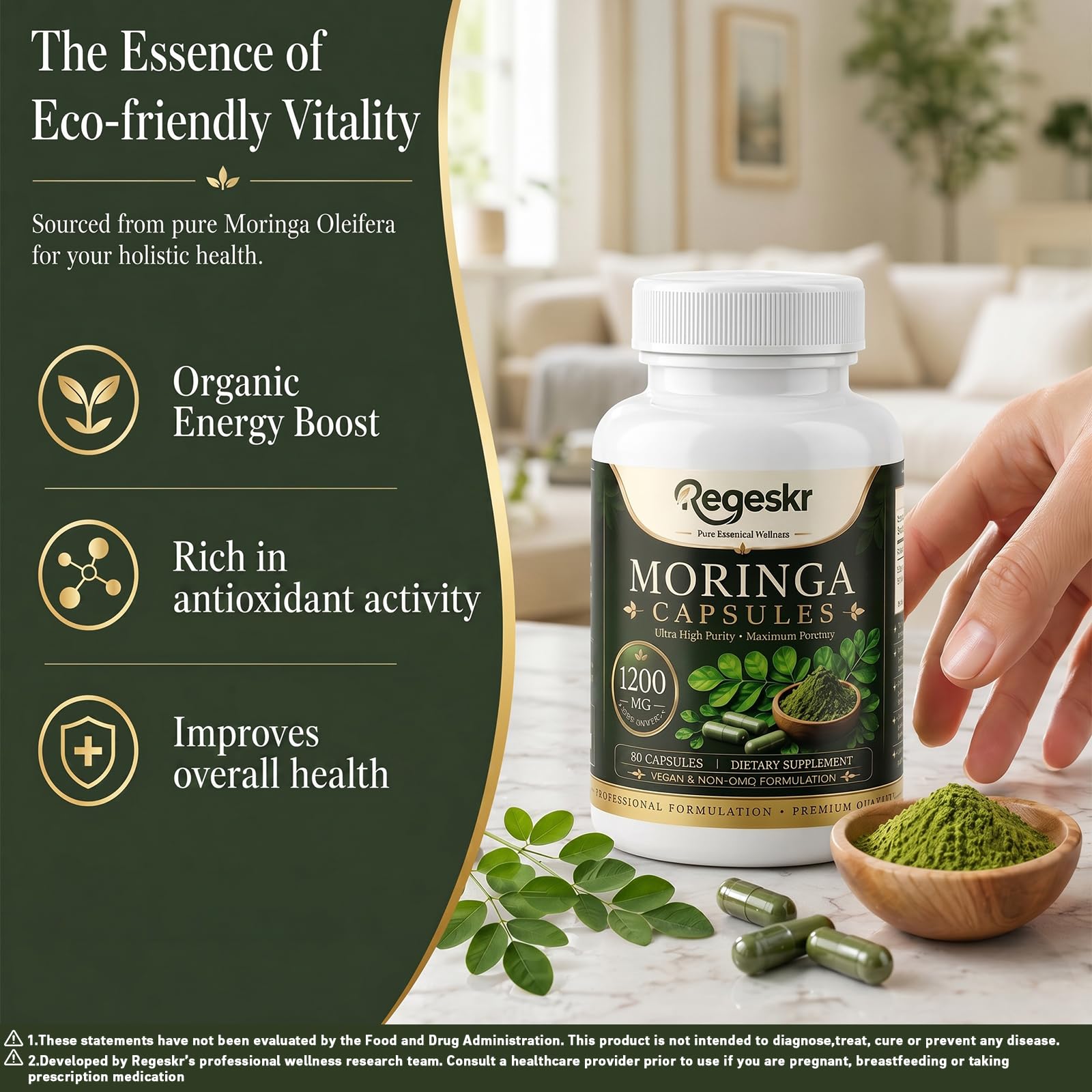 Moringa Capsules Organic, Physicians Choice Handcrafted Pure Moringa Powder Organic, 1200mg Per Serving Vegan Non-GMO Supplement, Boost Wellness & Sustain Life Quality, 1 Bottle (90 Capsules) — Amazon image 7