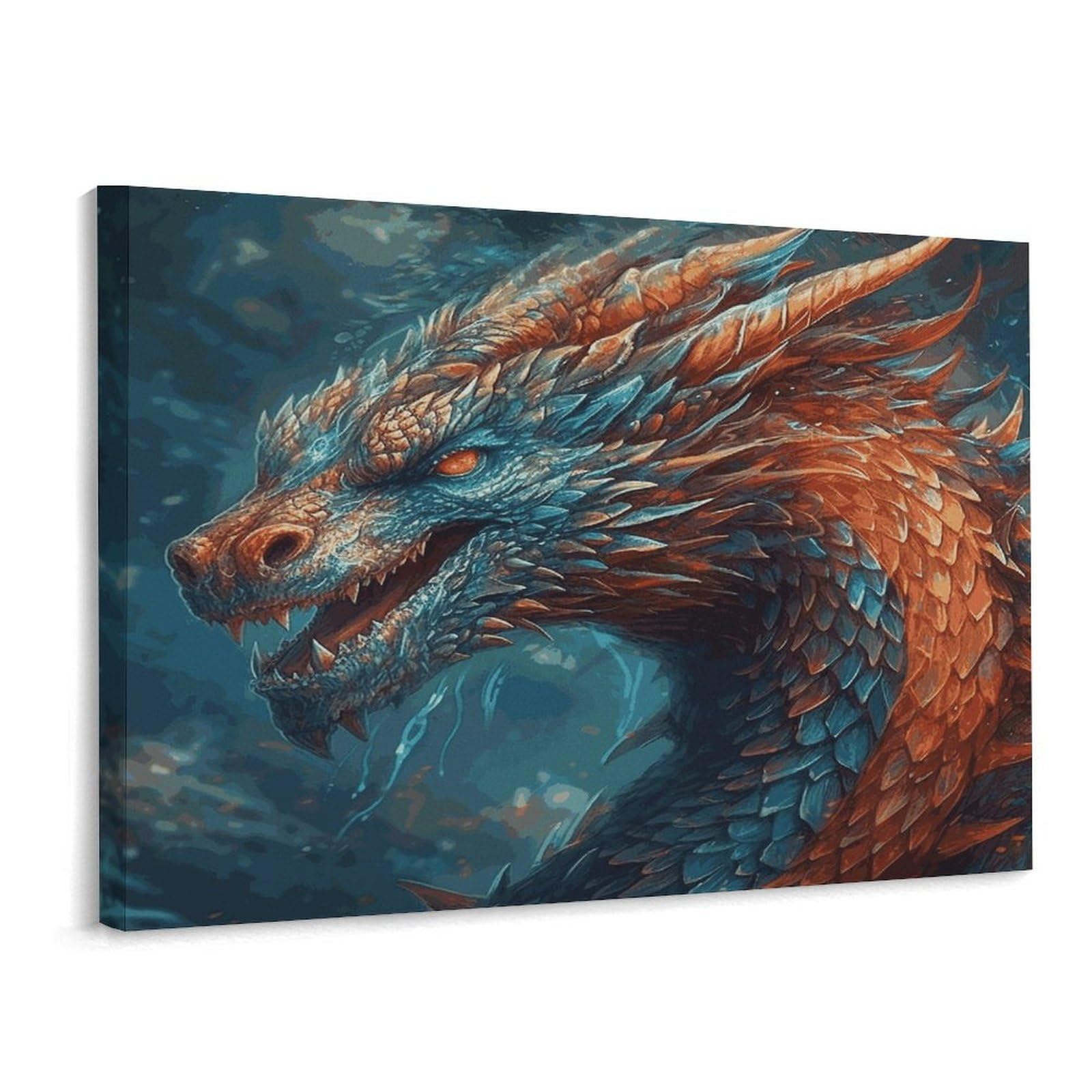 Fodpand Frame-Style Dragon Art Bathroom Wall Art Canvas Prints, Artwork For Walls For Living Room Hallway Stair Office Wall Decor, Pictures Home Decor 15.7X11.8 Inch