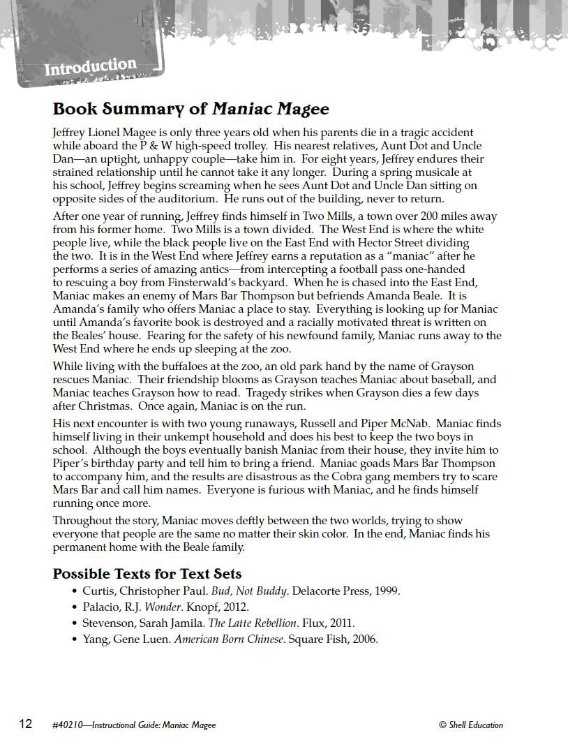 Maniac Magee: An Instructional Guide for Literature - Novel Study Guide for 4th-8th Grade Literature with Close Reading and Writing Activities (Great Works Classroom Resource