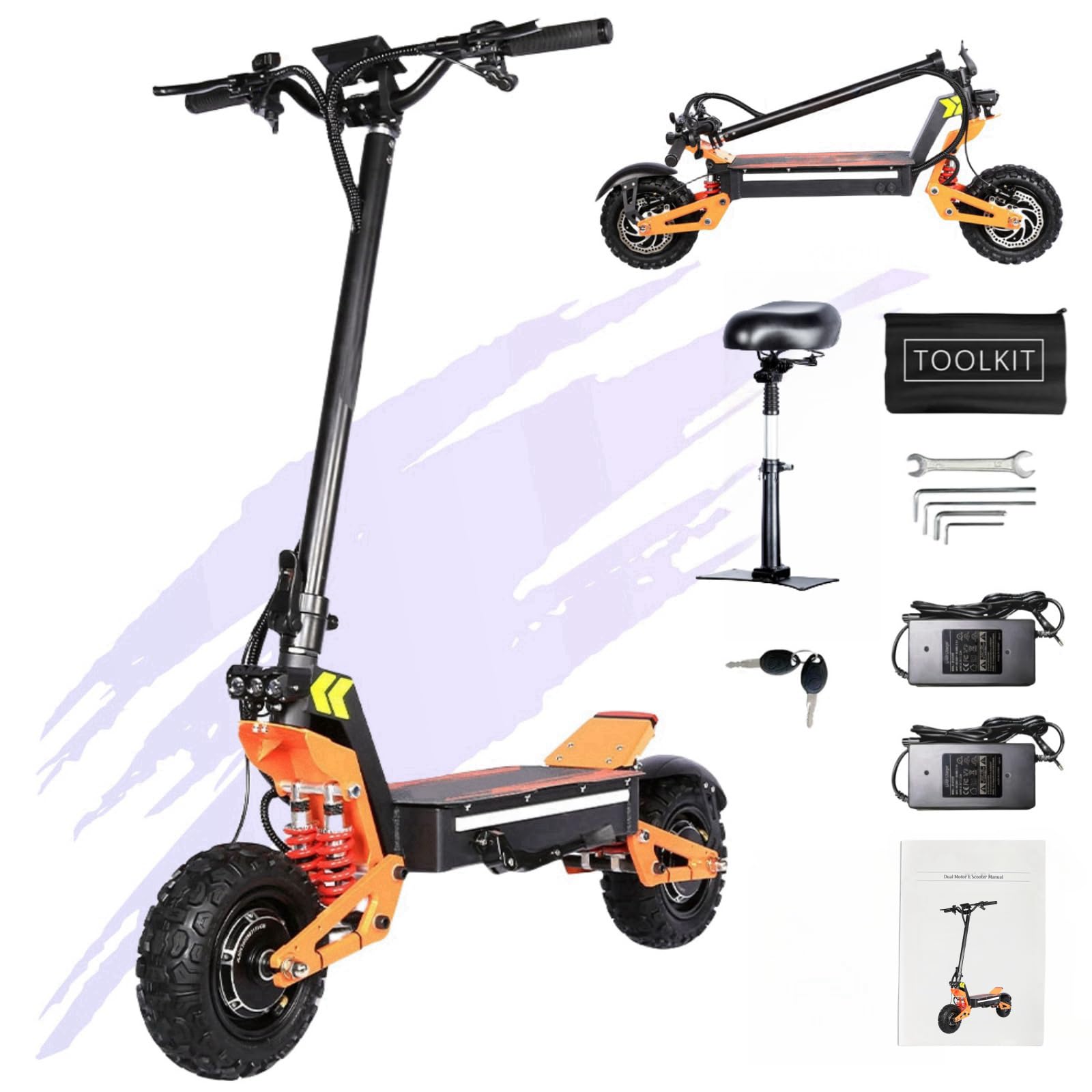 Electric Scooter with Seat 6000W Double Motor 52 Mph Max Speed Up to 120KM Range 60V 38Ah Large