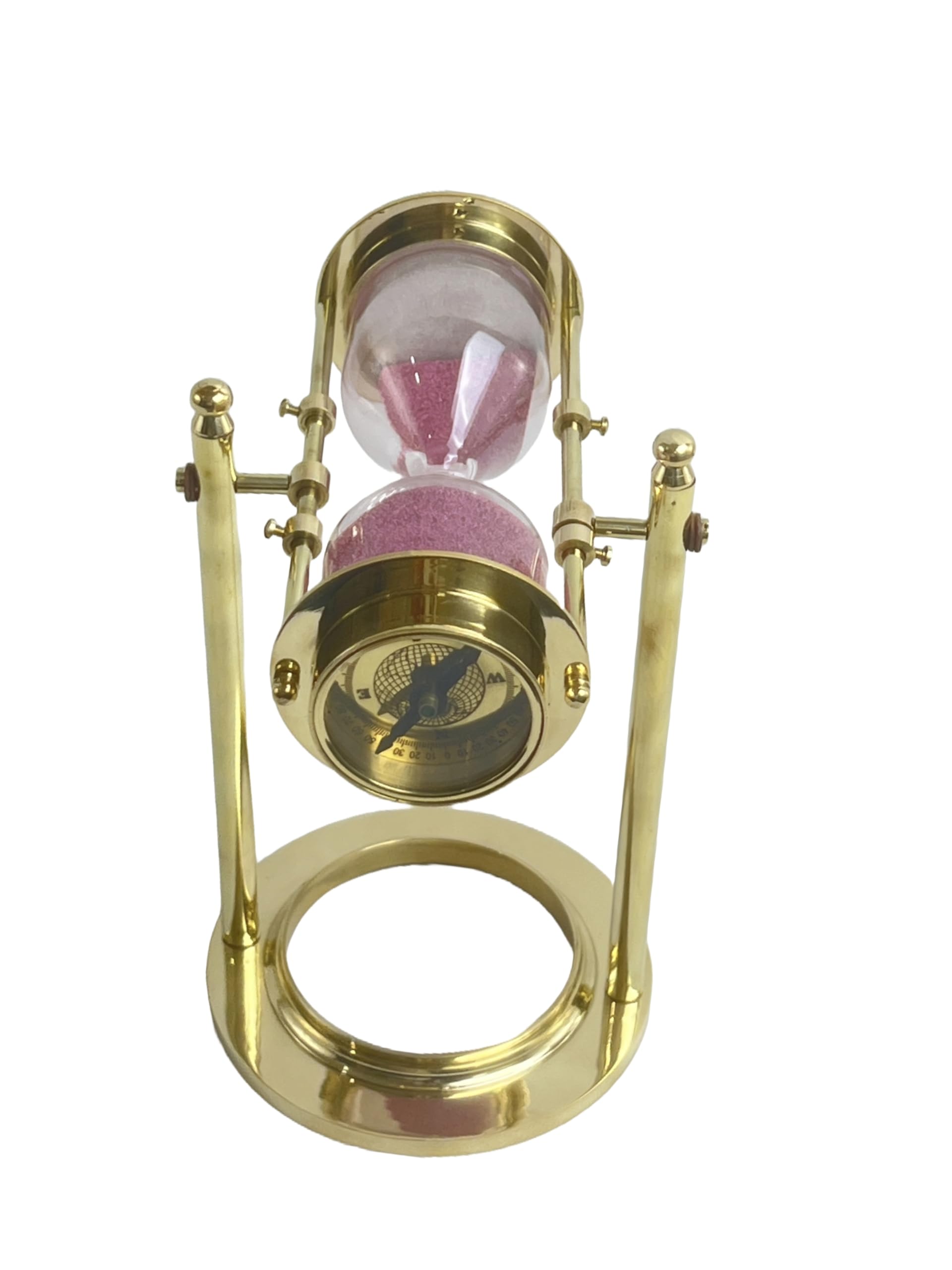 Reloj de cristal de 5 minutos con temporizador de arena de latón con brújula, ideal para hacer ejercicio, hacer té, decoración de mesa de estudio, tema de decoración náutica antigua