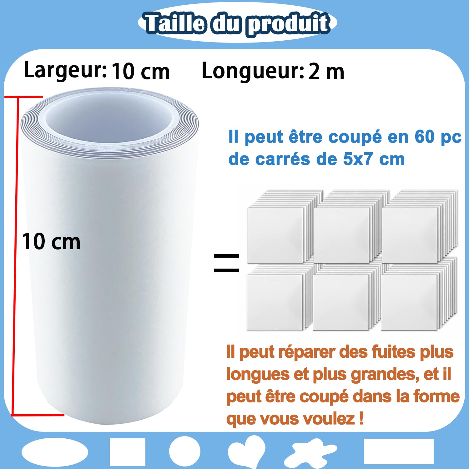 Kit de réparation gonflable TPU 10 cm x 2 m imperméable pour matelas pneumatique piscine bouée jouets
