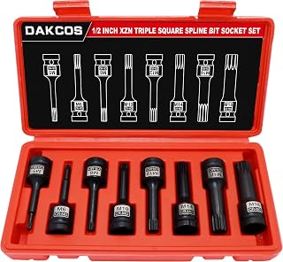 DAKCOS 1/2″ Kraft XZN wielozębowe nasadki do wkrętarki udarowej, 8-częściowy zestaw kluczy nasadowych z wieloma zębami | M5 – M18 | CR-MO