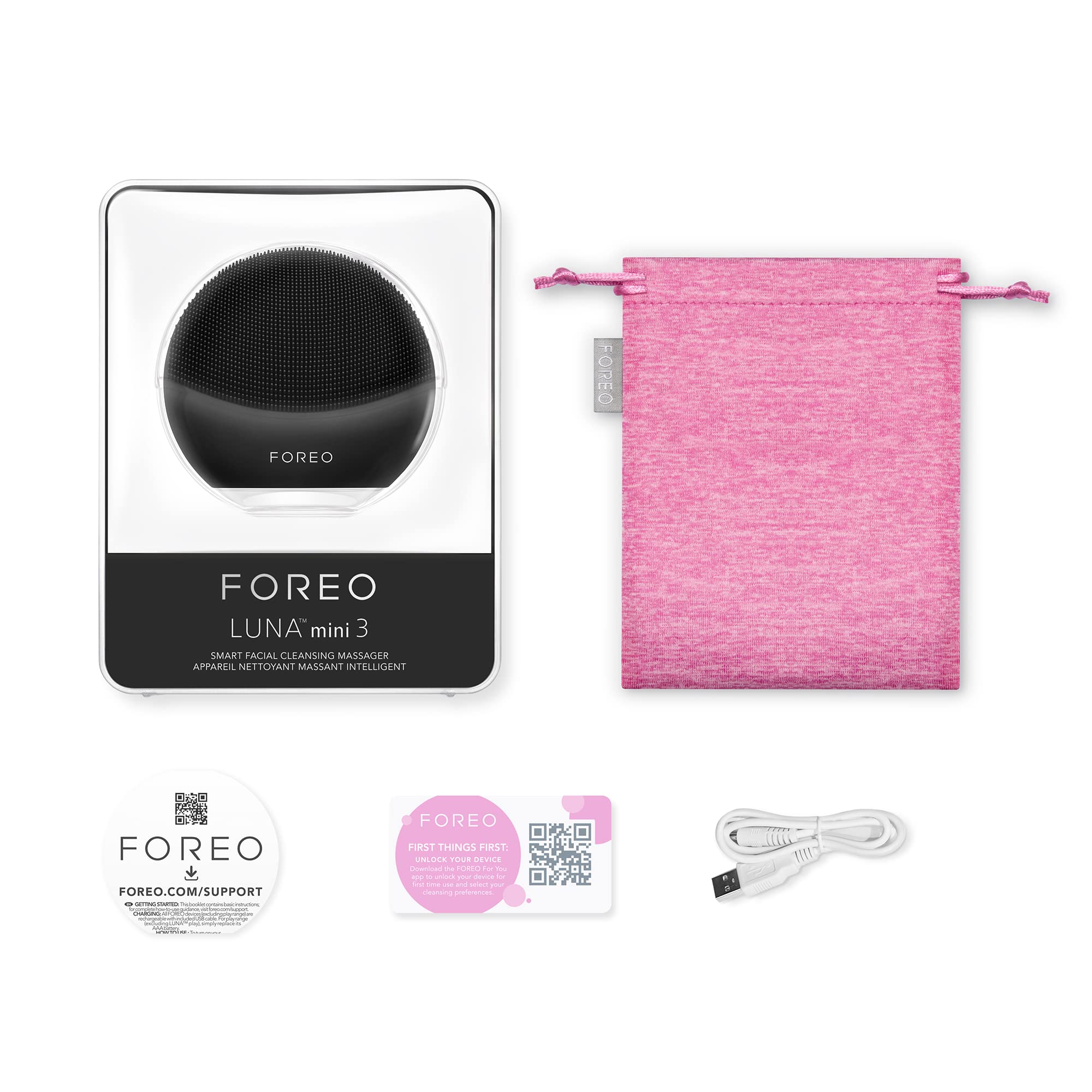 Cepillo limpiador facial FOREO LUNA mini 3, Accesorio de viaje, Masajeador facial eléctrico de silicona, Limpieza facial sencilla, Limpiador facial eléctrico, Conexión app, Midnight