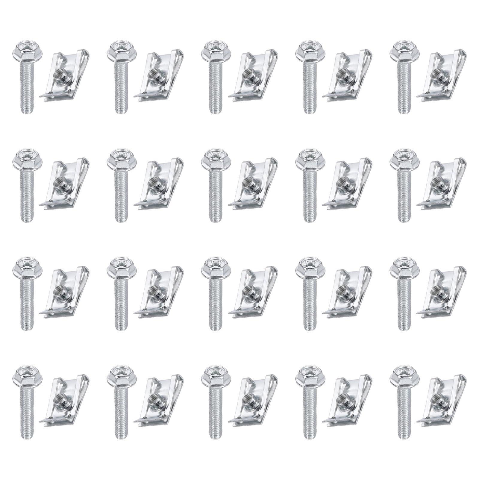 PATIKIL U-Style Clip-On Nut, 20 Pcs M5-0.8 Regular Bolts & Extruded U-Nut U-Type Fasteners Hardware Nuts Manganese Steel for Automotive Metal Car Motorcycles, Silver