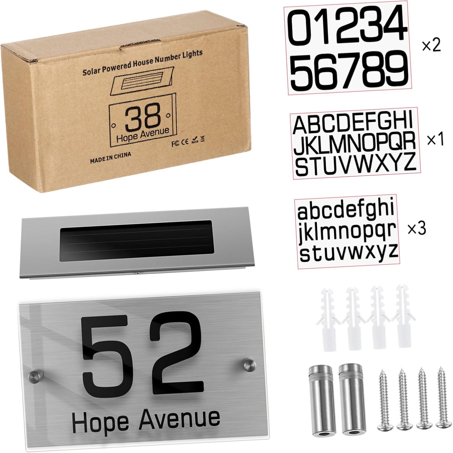 1Set Solar Address Sign Lamp Doorplate Light with DIY Panel Outdoor Solar Powered House Number Sign for Nighttime Visibility for Homes and Gardens