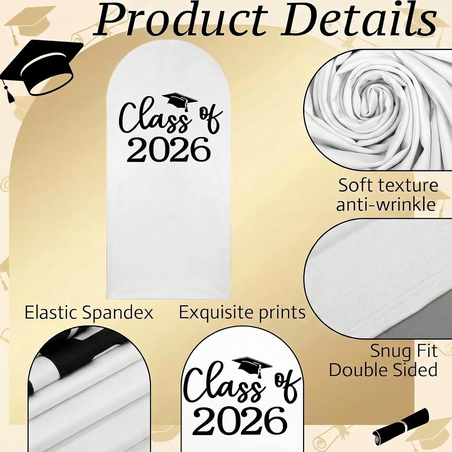 Moukeren 2026 Graduation Decoration Class of 2026 Arch Backdrop Cover 6.6ft Balloon Arch Cover Spandex Backdrop White Congrats Grad Decor for Graduation Season Classes Party Decor(Black,Class of 2026)