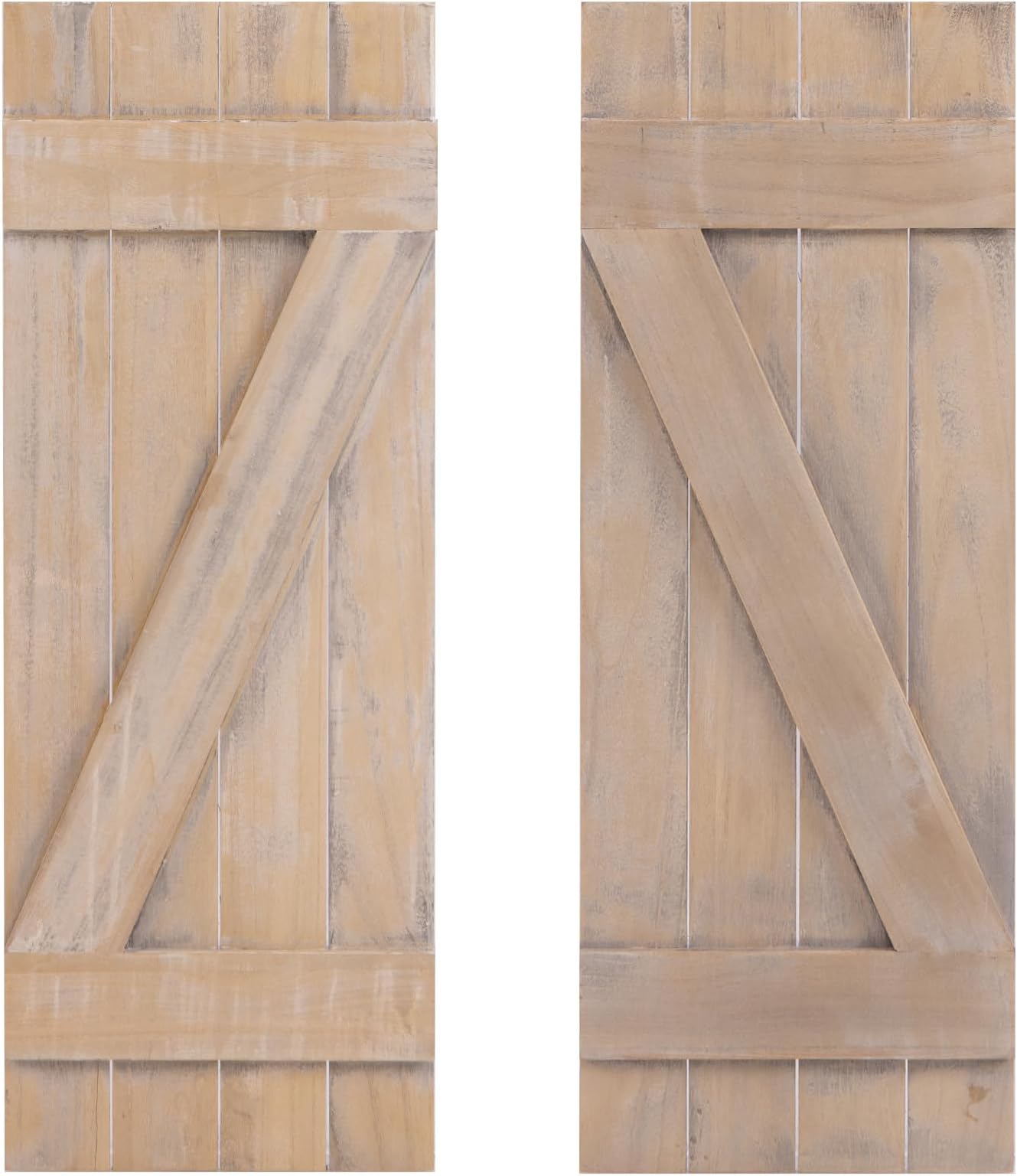 GOFLAME Wood Shutters for Wall Decor, Reclaimed Wood Board and Batten with Z-Shaped Bar, Exterior & Interior Rustic Farmhouse Window Shutters for Living Room, Dining Room, Porch, Light Brown