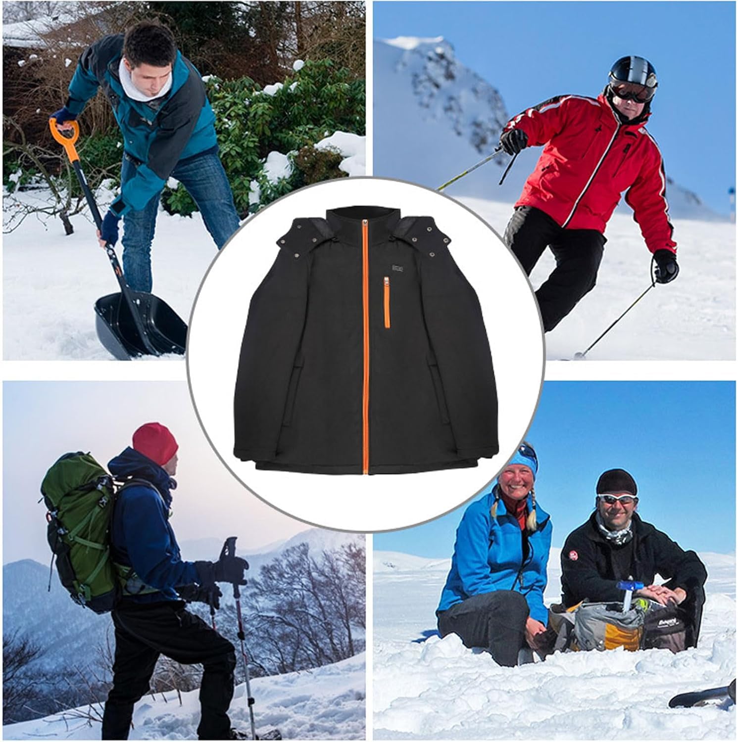Kurtka męska z kapturem, podgrzewana, 3 strefy grzewcze, 3 regulowane temperatury, płaszcz typu softshell, zimowy, outdoorowy, bez baterii