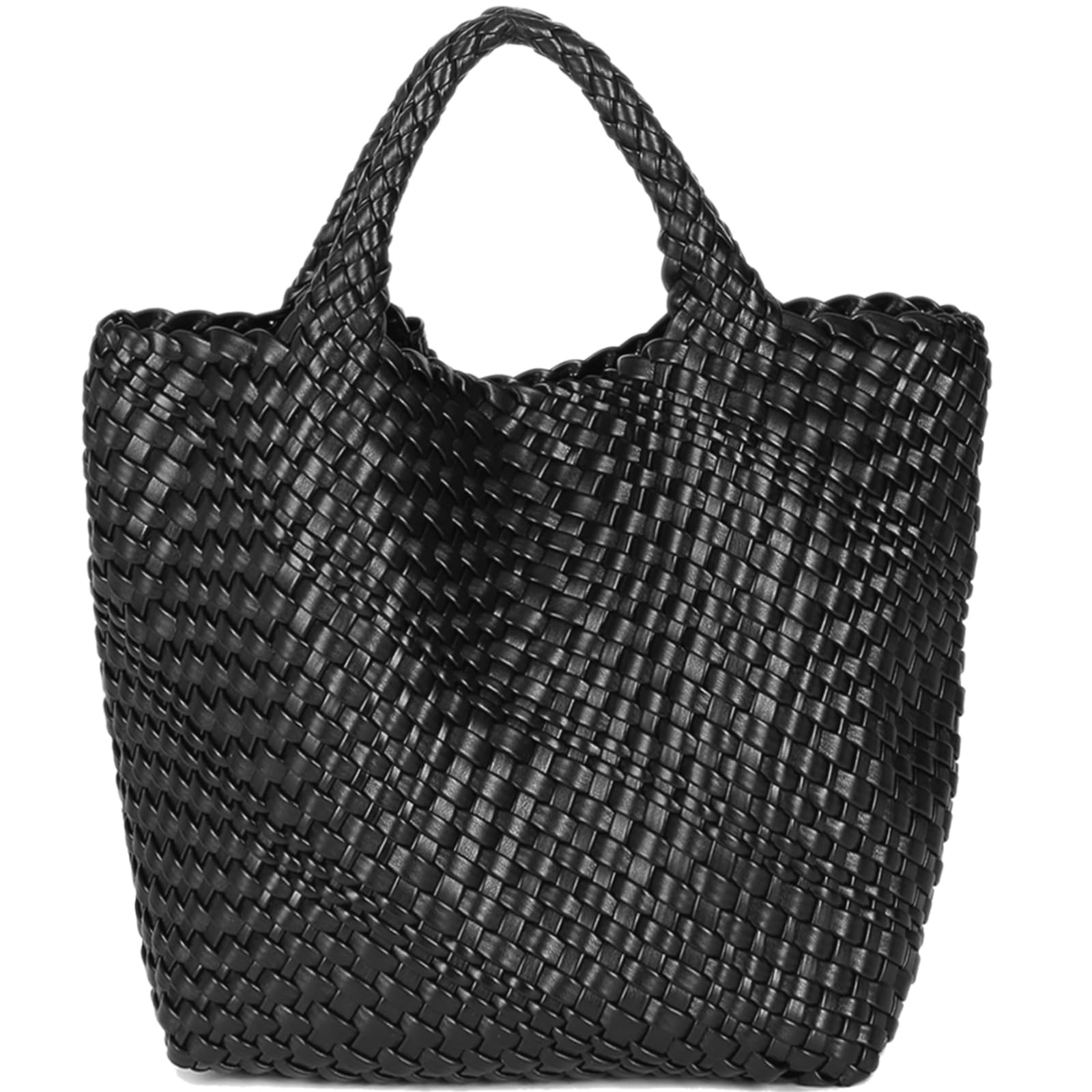 JINMANXUE Fashion Woven Bag Shopper Bag Travel Handbags and Purses Women Tote Bag Large Capacity Shoulder Bags, Black, L