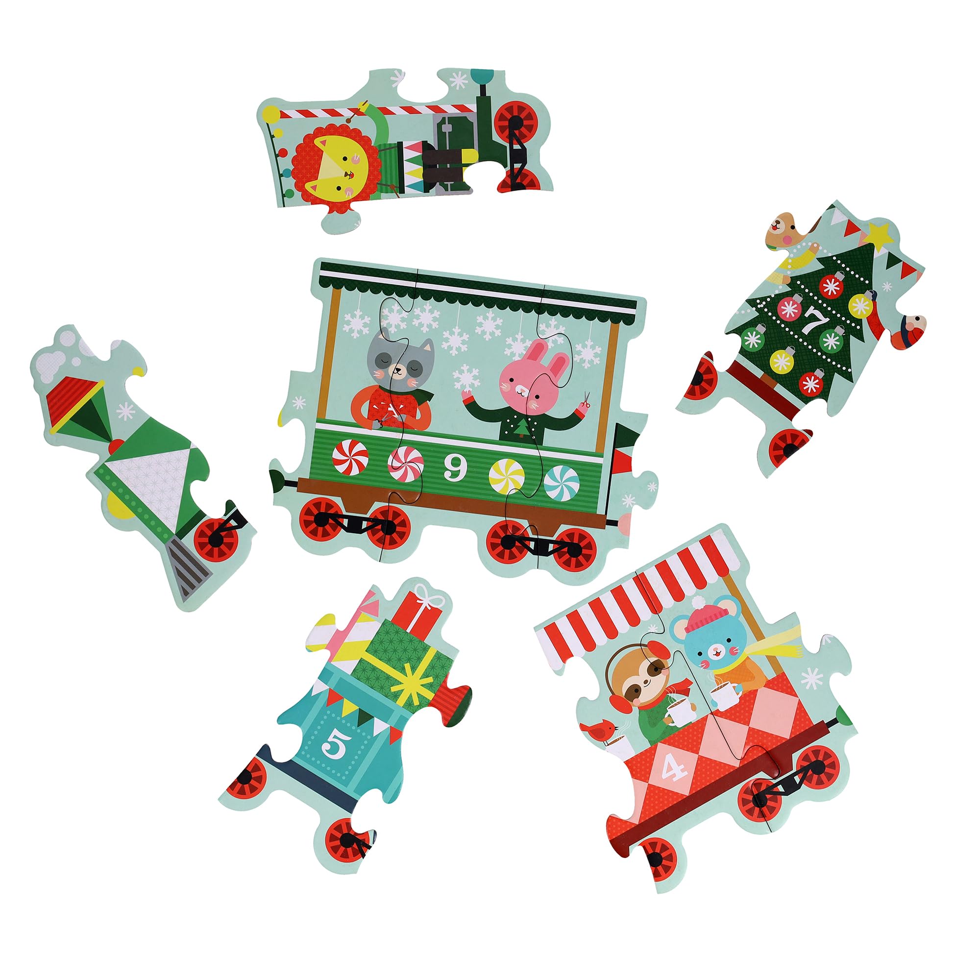 Petit Collage: Christmas Train Shaped Floor Puzzle, Giant 6ft Long 30-Piece Holiday Floor Jigsaw for Toddlers 3+ - Image 4