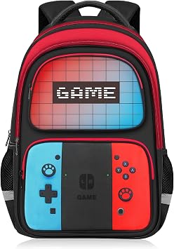 TILYTADLY School Backpack for Boys - HFHTDC Gamer Boys Backpack for Kids Children Teens Elementary Middle School - Students Bookbag Ages 6-18,17 Video Game Bookbag Travel Back Pack